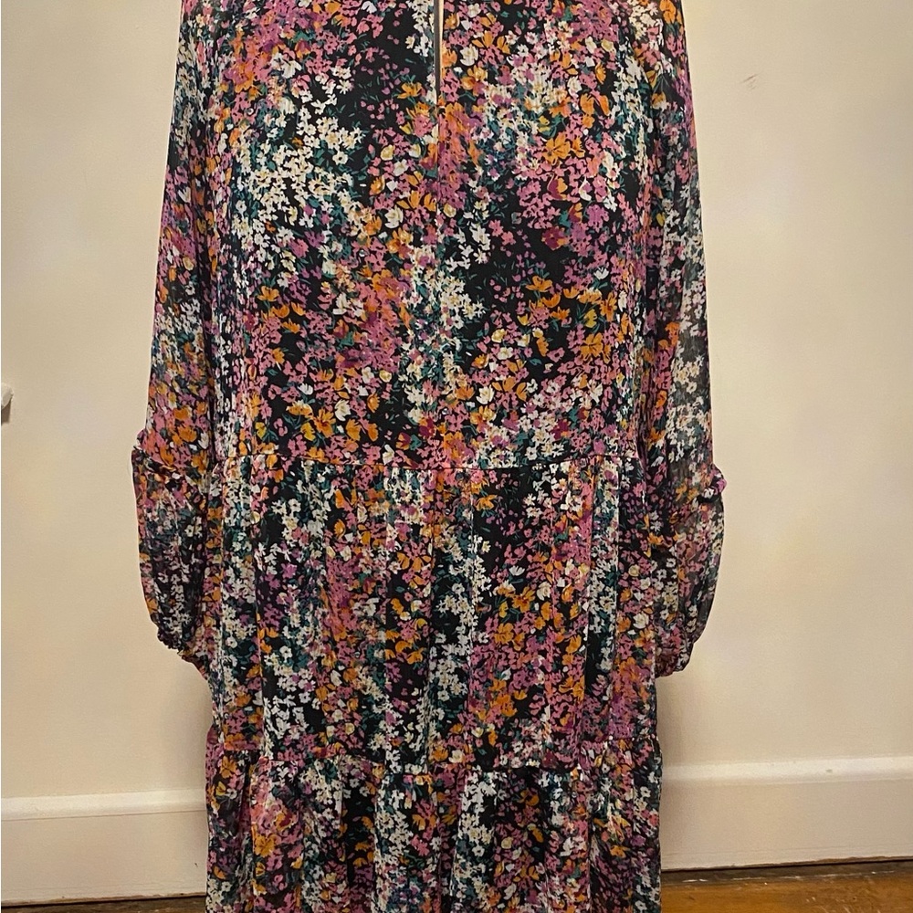 Vince Camuto Black Multicolor Floral Long Sleeve Dress